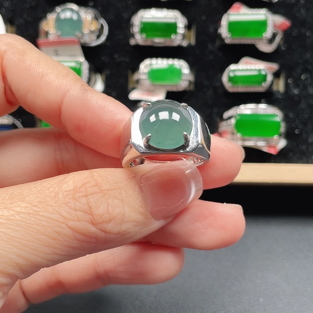 翡翠银S925镶嵌戒指男戒没运费险3419