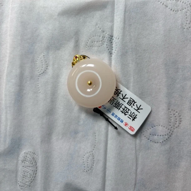 天然和田玉藕粉平安扣18k扣头0333