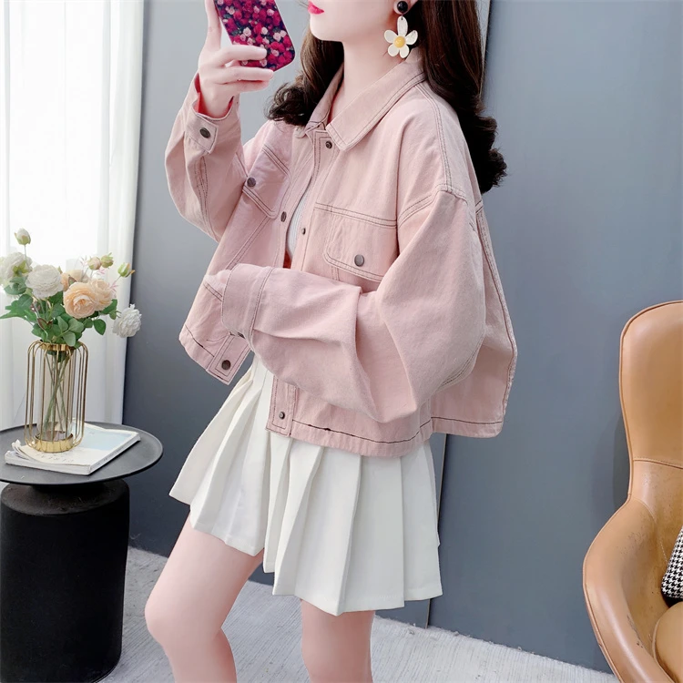 时尚港风复古粉色牛仔外套女春季2025年新款宽松百搭休闲显瘦上衣