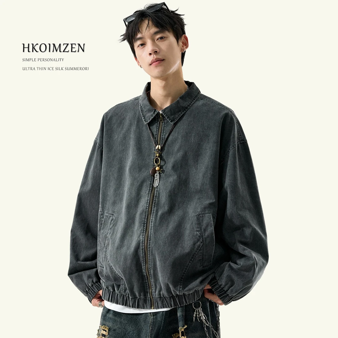 外套男款春秋做旧水洗美式高级感工装夹克潮牌痞帅宽松翻领棒球服