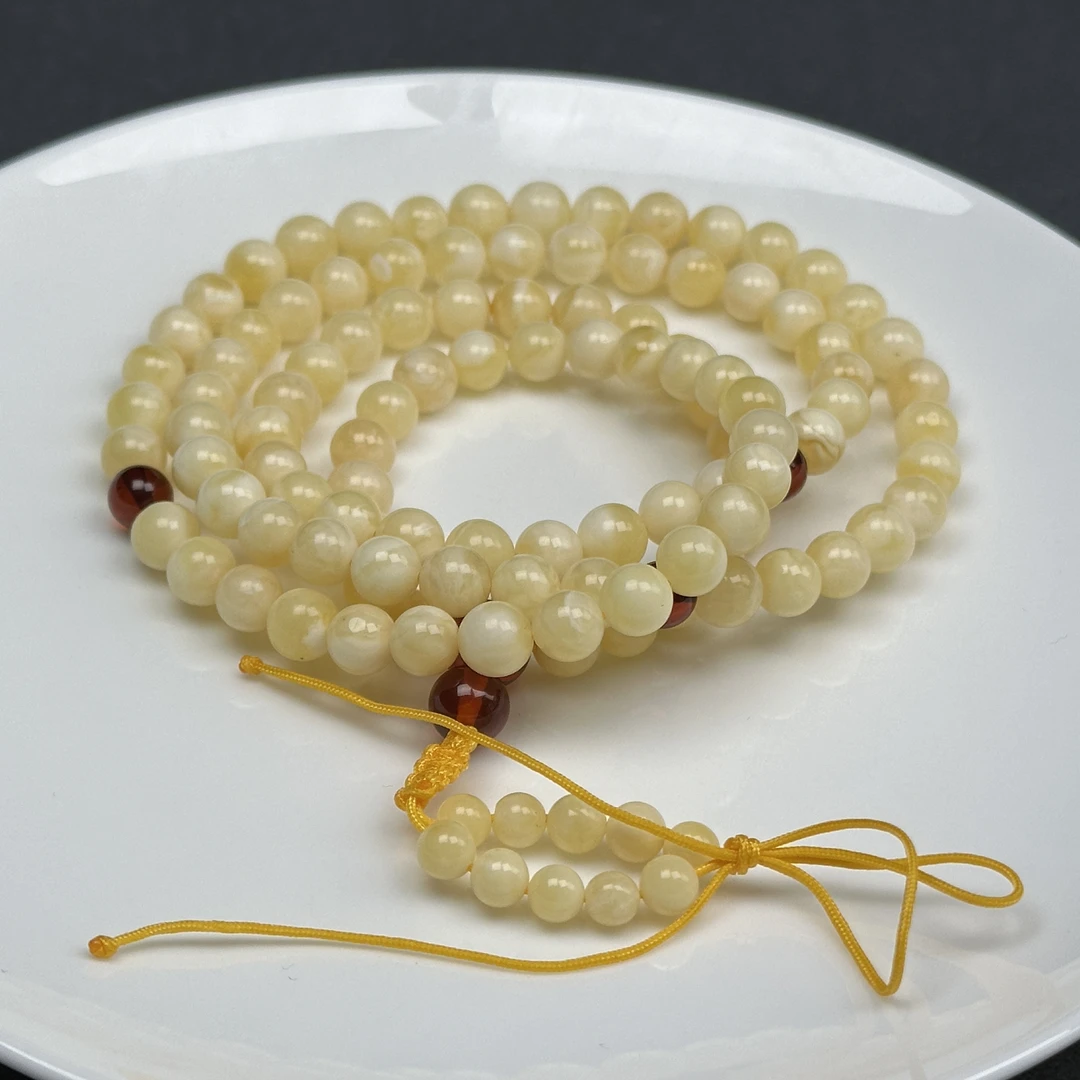 G1301天然蜜蜡圆珠108长链 19.6克/6+mm 支持鉴定假一罚四