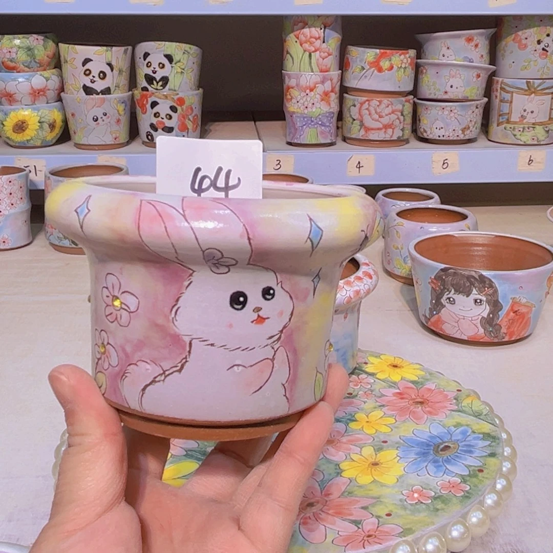 多肉植物粗陶手绘花盆小坊园景德镇44