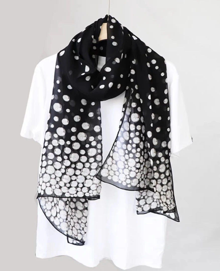 奥汀 珍珠点缀 真丝乔其纱长巾65*190cm100%桑蚕丝高端纱巾丝绸