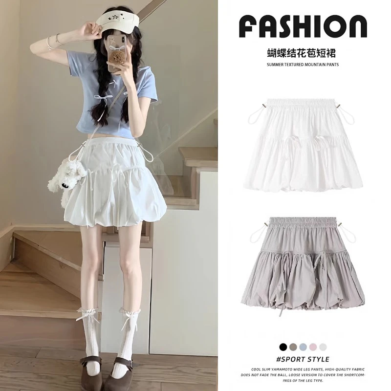 孕妇裙蝴蝶结绑带短裙花苞裙夏季2025新款蓬蓬裙甜美风a字半身裙