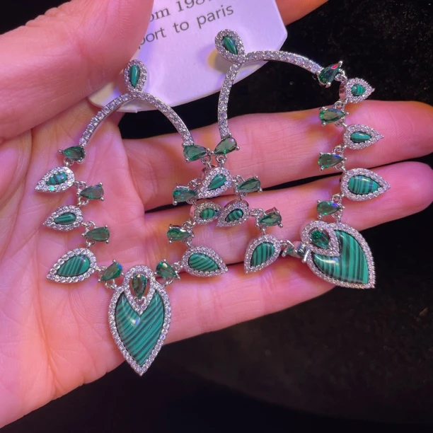 黄铜锆石耳饰 B0255孔雀蓝耳环