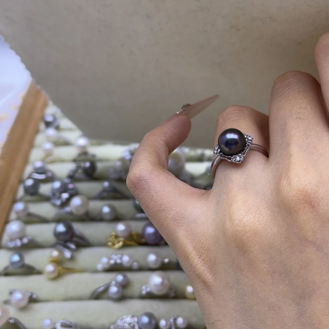 海水珍珠戒圈银S925镶嵌