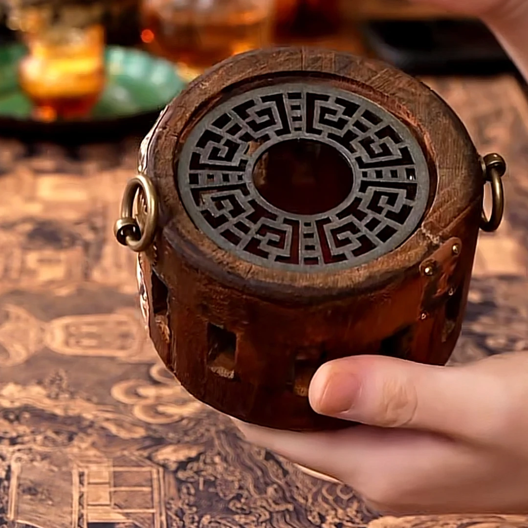 【明也茶器】风化老榆木温茶炉摆件茶室陈列文玩把件（手工同款）