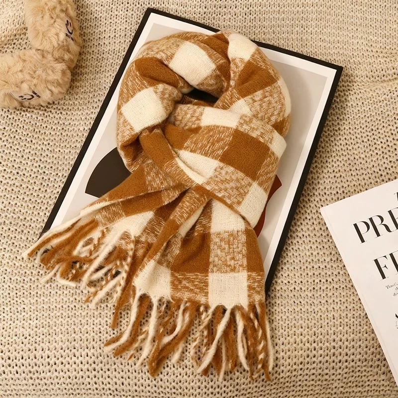 玉珏2025围巾成人情侣棋盘格森系保暖格子千鸟格复古简约韩版