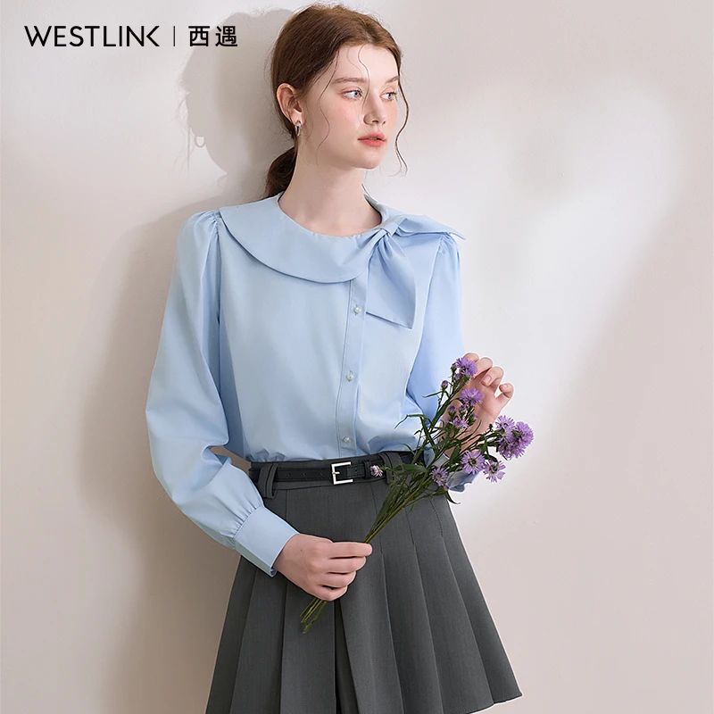 0137西遇蝴蝶结绑带衬衫女2025春季气质垂感泡泡袖衬衣