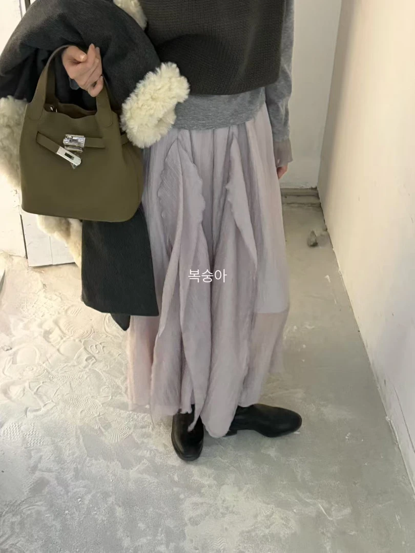 Peach 特调紫色 ！！不规则花瓣形拼接垂顺感半身裙 10907