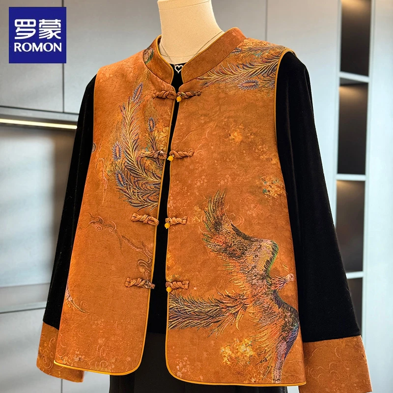 罗蒙中国风妈妈装丝绒马甲两件套秋装新款上衣新中式中老年套装