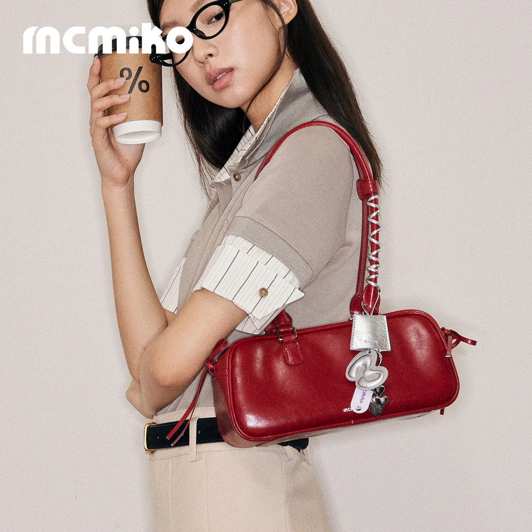 麦米可Mcmiko【蝴蝶法棍包】红色牛皮包腋下包原创通勤单肩手提包