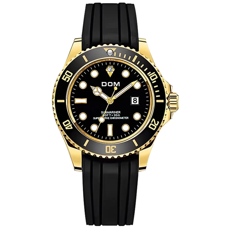 DOM夜光防水男士机械风格腕表经典商务时尚硅胶表带手表