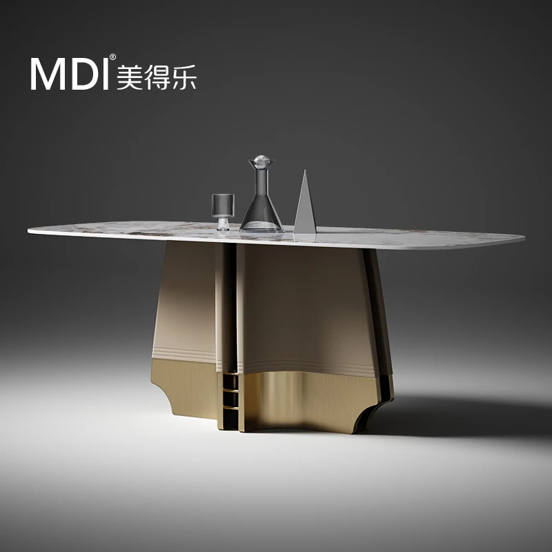 美得乐新款现代轻奢岩板餐桌高端岩板餐厅桌椅组合简约客厅吃饭桌