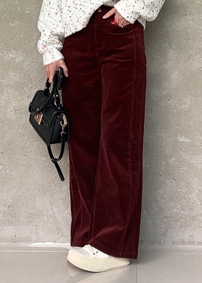 【直播】休闲裤女2024早秋新款中腰显瘦灯芯绒直筒裤复古法式63109