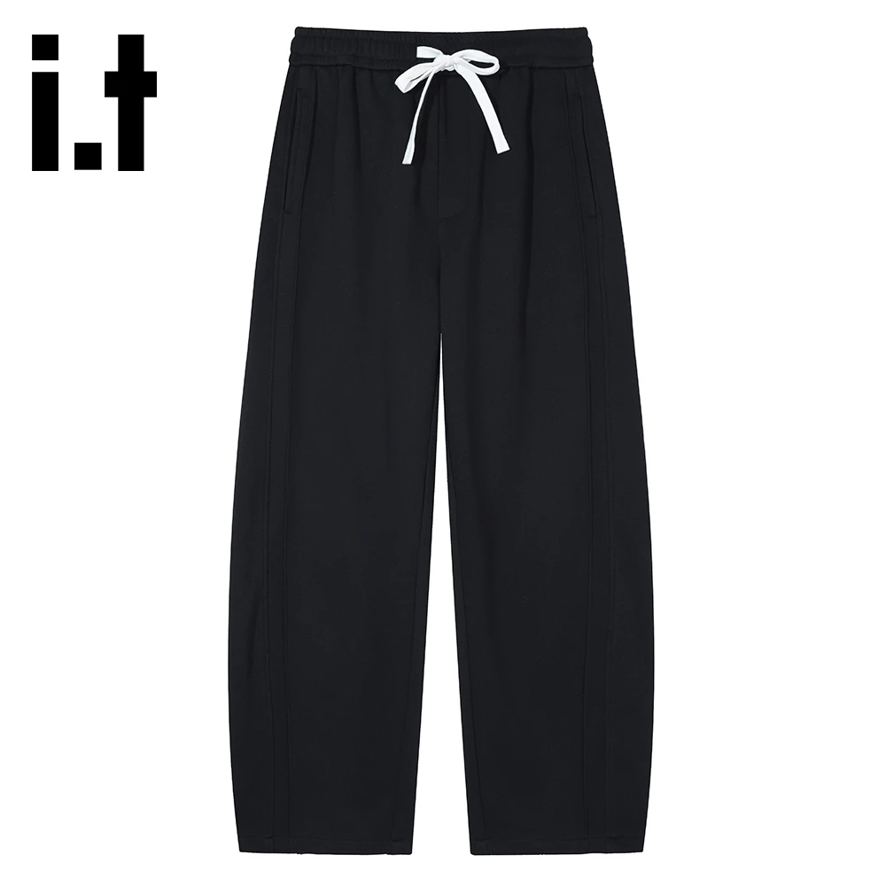 it:CHOCOOLATE小众设计感弯刀休闲裤男秋季新款宽松百搭拼接长裤