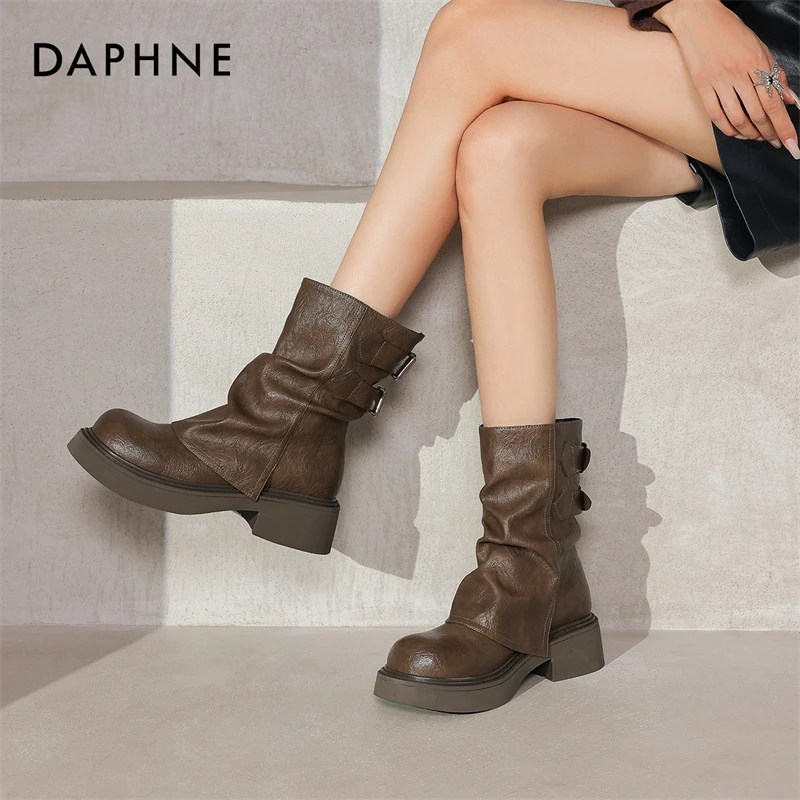 达芙妮厚底靴马丁靴女款靴子2025新款冬季女靴裤管靴爆款堆堆短靴