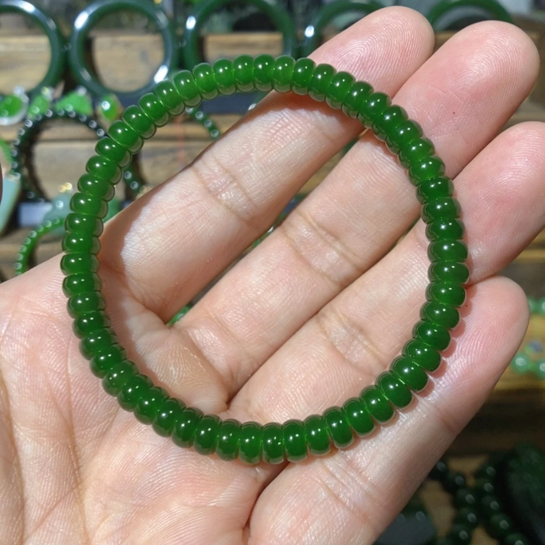 【闪购商品】吊坠(不含链)未镶嵌和田玉俄七菠菜绿手串6