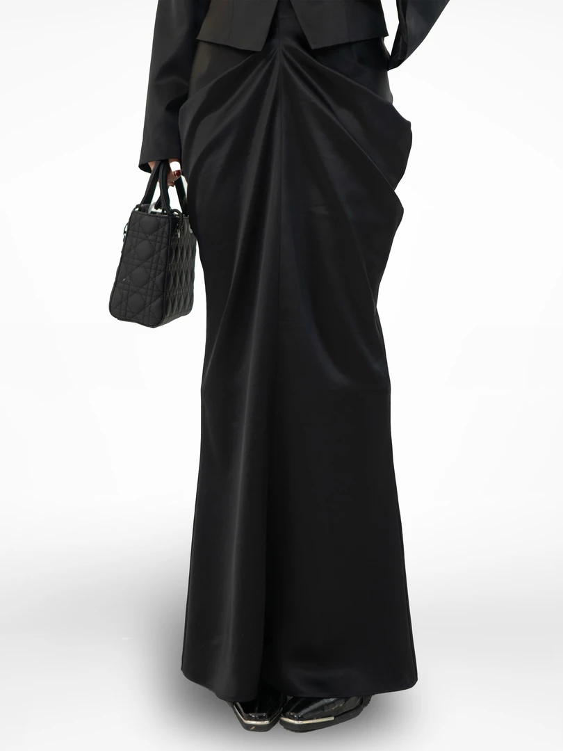 原创设计赫本风复古显瘦黑色鱼尾巩皇裙抽褶半身长裙-Q202401091