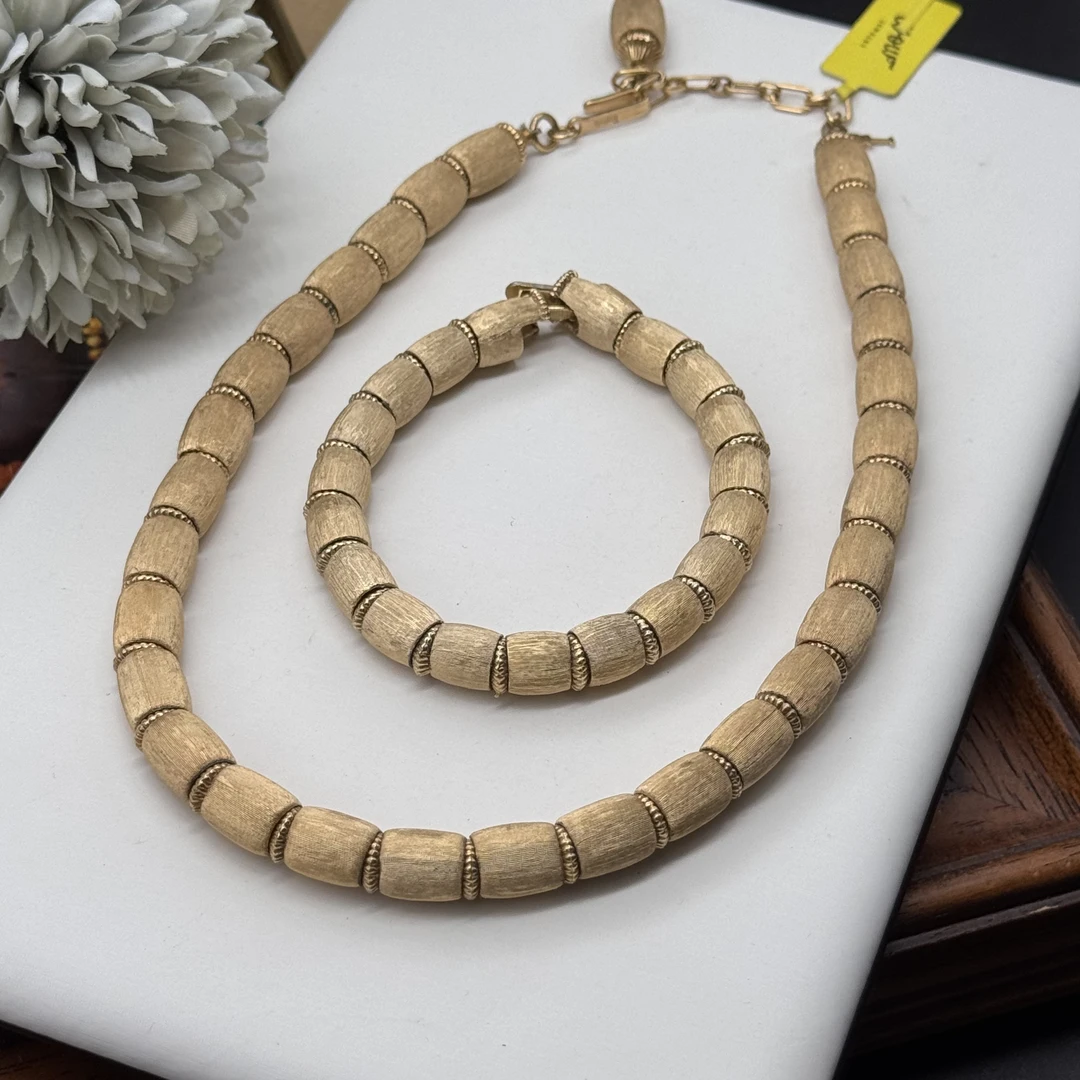 合金项链 哇哦中古 翠法丽Trifari重工拉丝金项链手链套装时尚