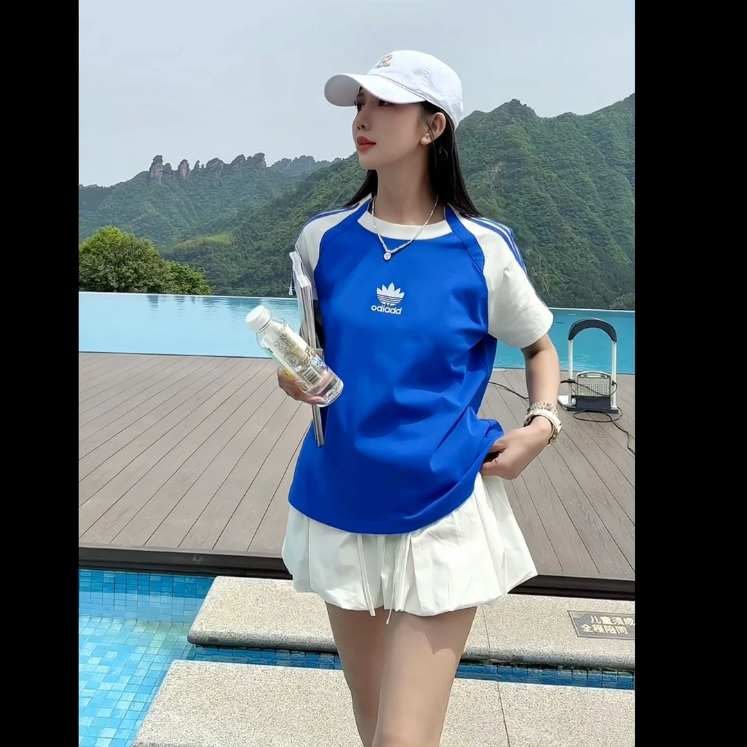 【海盐天空】新款时尚运动潮流百搭条纹设计感情侣圆领拼接短袖09