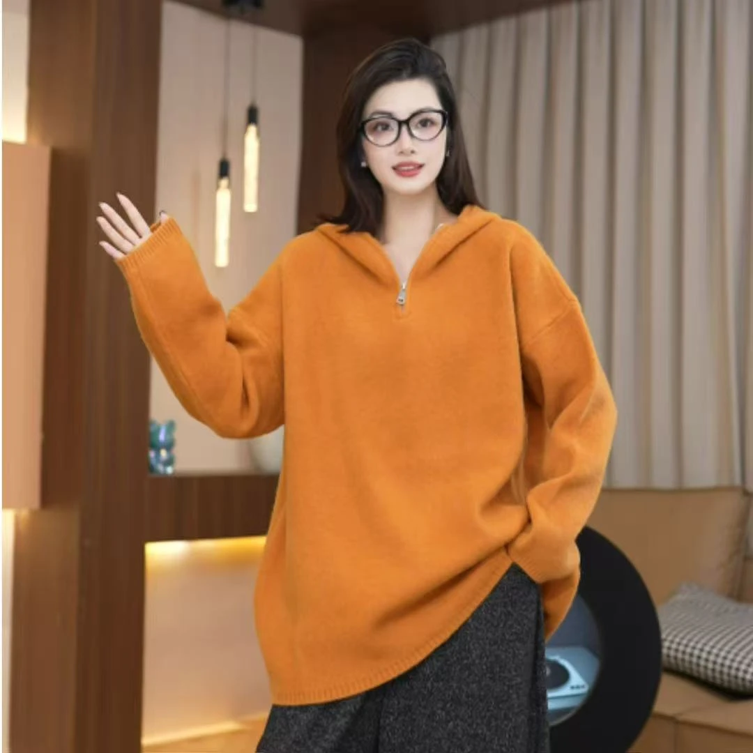 【瑶瑶推荐】加厚冬季高级感连帽拉链毛衣套头慵懒风软糯针织上衣3