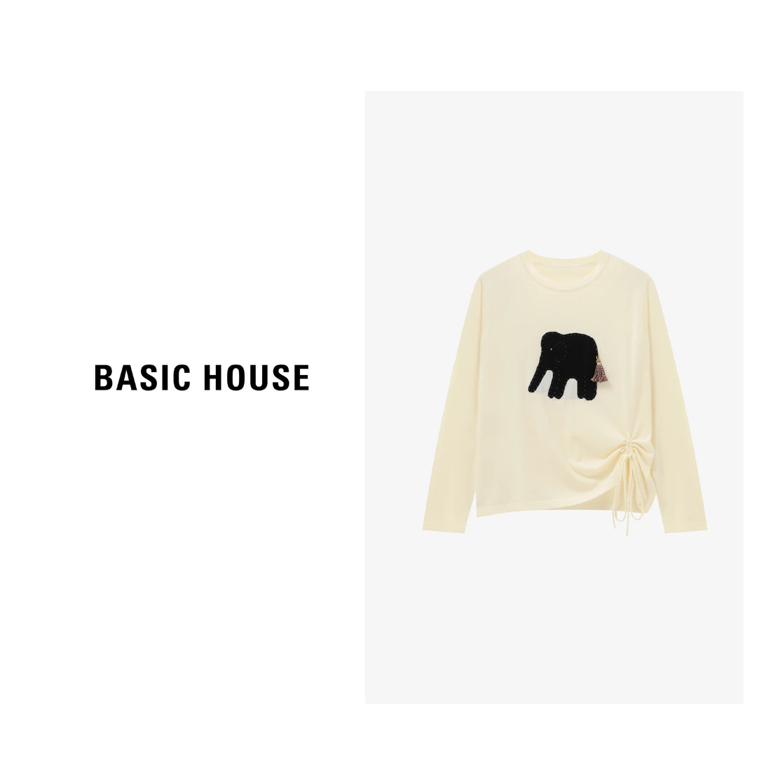 Basic House/百家好甜美可爱风格女装小众印花针织衫-B0625B5KLI2