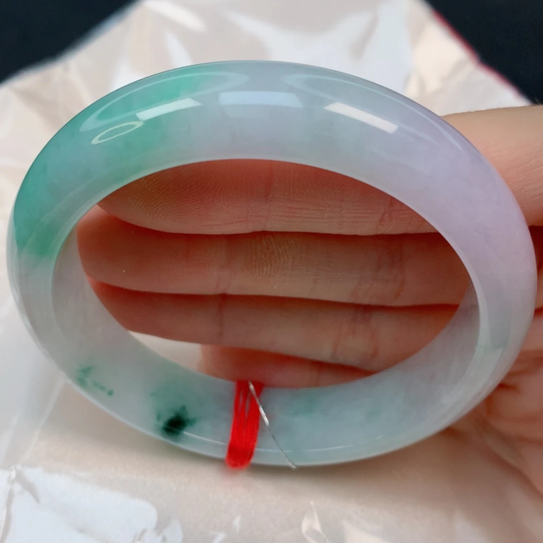 未镶嵌手镯翡翠58.5正圈，淡春带彩，018