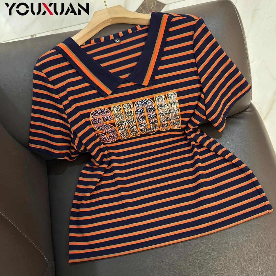 春夏新品百搭韩版打底上衣时尚休闲宽松短袖翻领女士T恤6303-1