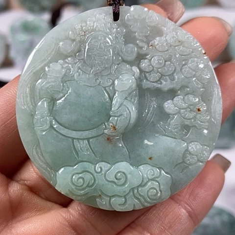 翡翠颈饰未镶嵌山水财神爷福利