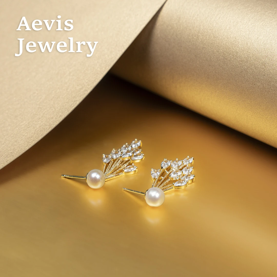 铜合金耳饰 AevisJewelry小香风玫瑰金女生时尚轻奢百搭耳钉-9020