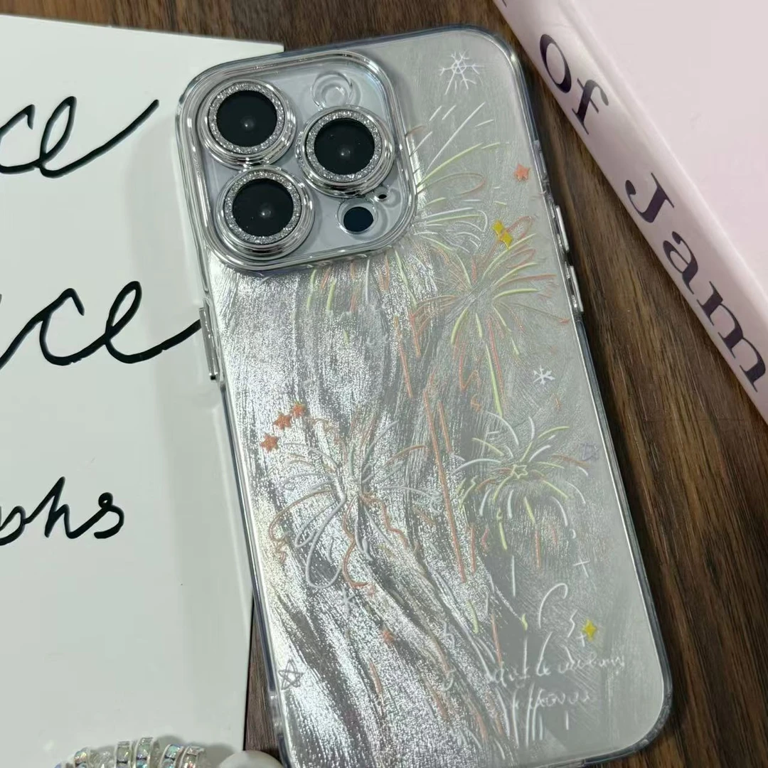 【精孔羽纱】简约彩色烟花人手机壳适用于苹果16Pro/15/14卡通