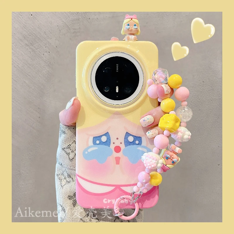 适用华为mate70pro+手机壳可爱卡通mate60pro+大脸立体哭娃链条女