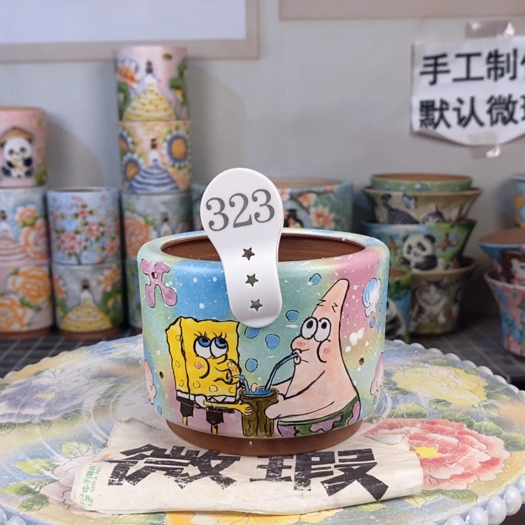 紫砂花盆红陶手绘花盆