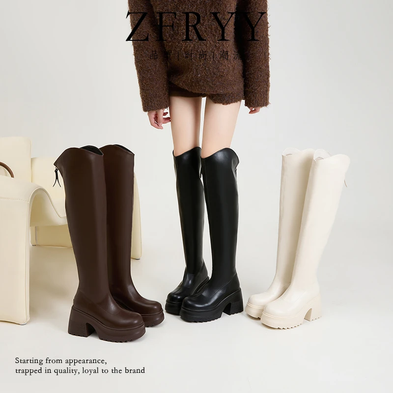 【周夫人】10公分小个子秋冬V口过膝靴/粗跟厚底显瘦长筒靴1983-B