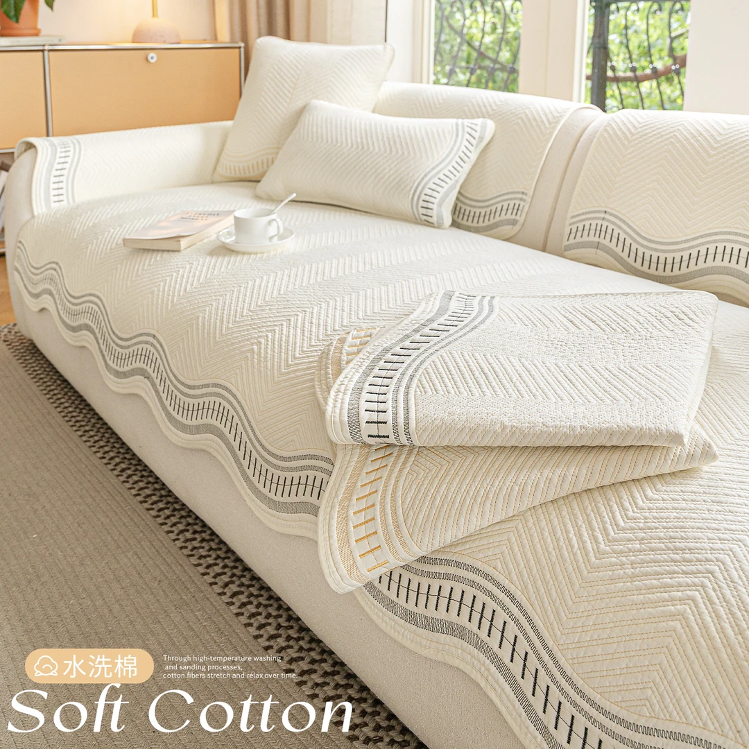 奶油风全棉沙发垫2025新款四季通用直排防滑客厅沙发坐垫子防猫抓
