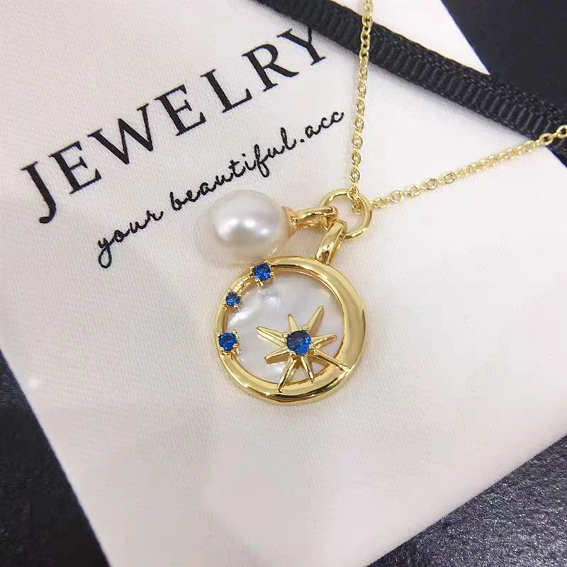 欧特福玫瑰花造型时尚气质珍珠六芒星轻奢轻奢坠链镶嵌金色Q3012