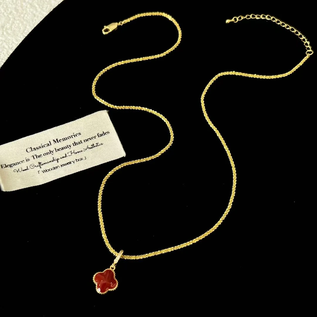 坠链均925银 时尚爆闪意大利菜花链四叶草项链