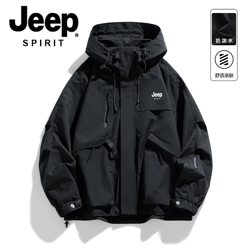 Jeep spirit美式连帽冲锋衣男款春秋季2025新款工装夹克外套男生