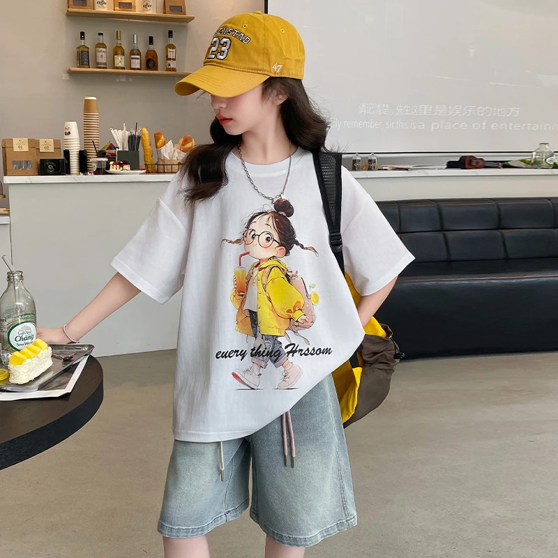 女童夏季短袖中裤套装2025新款儿童洋气韩版宽松休闲两件套中大童