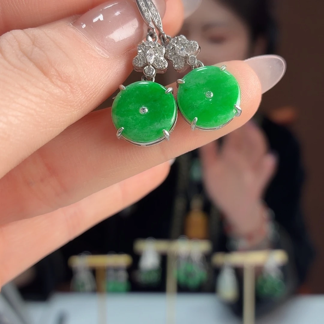 翡翠银S925镶嵌耳饰