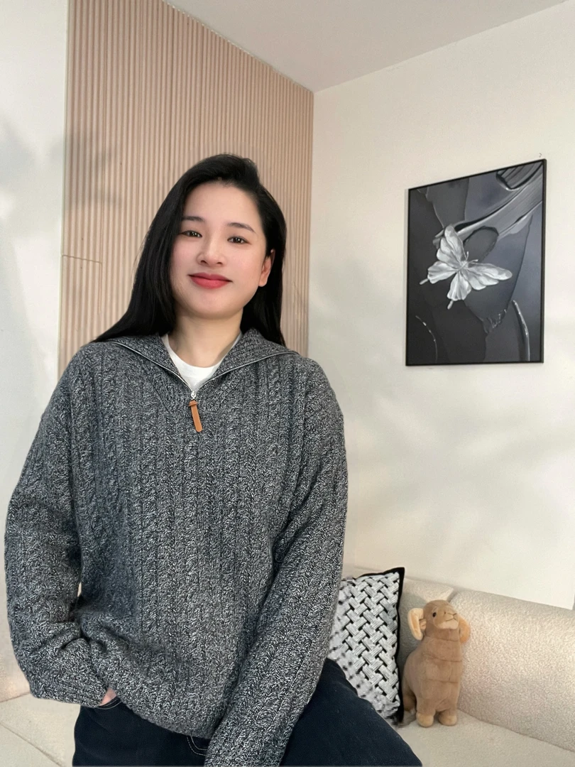 【LP同款】半拉链羊绒衫女秋冬潮牌时尚百搭慵懒风复古麻花毛衣y60
