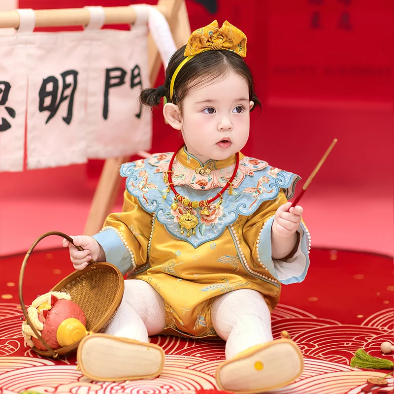 旗铂-玉蝶笙香 周岁宝宝服装国风抓周宴宝宝周岁礼服生日宴秋季