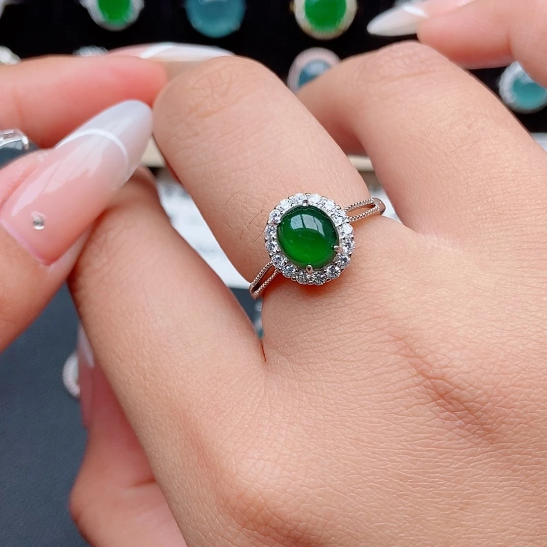 翡翠戒指银S925镶嵌236524