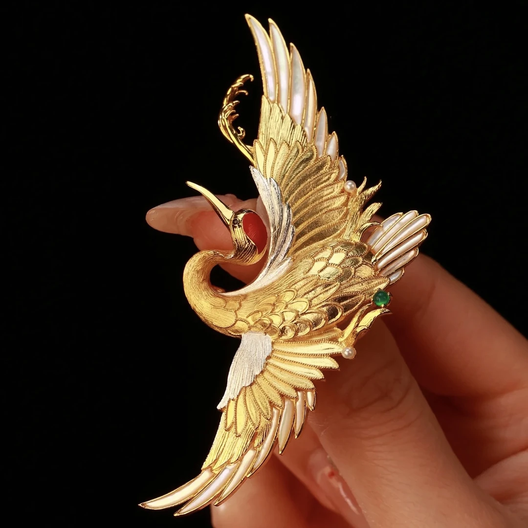 吊坠925银 [鹤排云上]s925银镶嵌仙鹤神针吊坠两用款