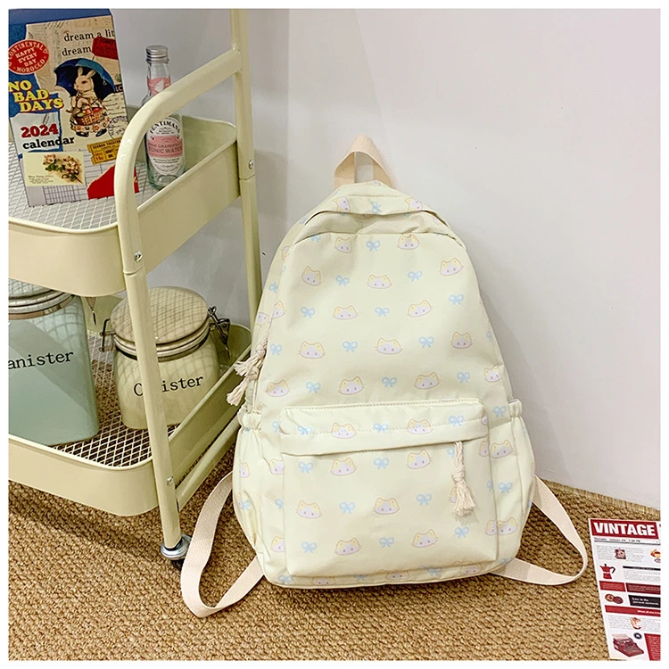 卡通可爱小猫学院风双肩包少女软妹大容量休闲上课书包出游背包