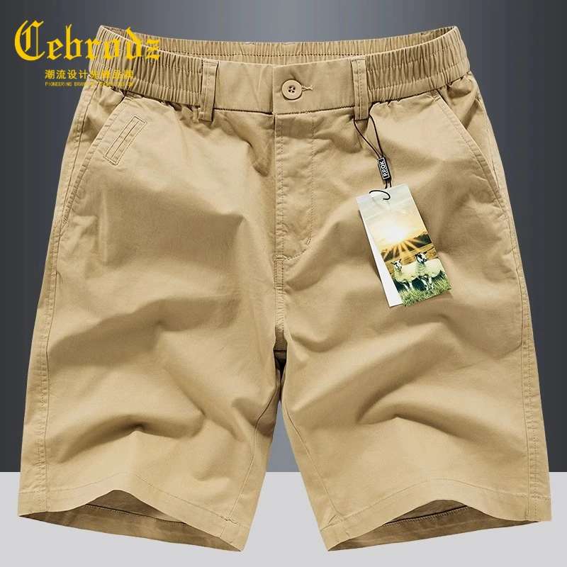 法国Cebrodz夏季新款休闲短裤男士宽松弹腰薄款简约风纯棉五分裤