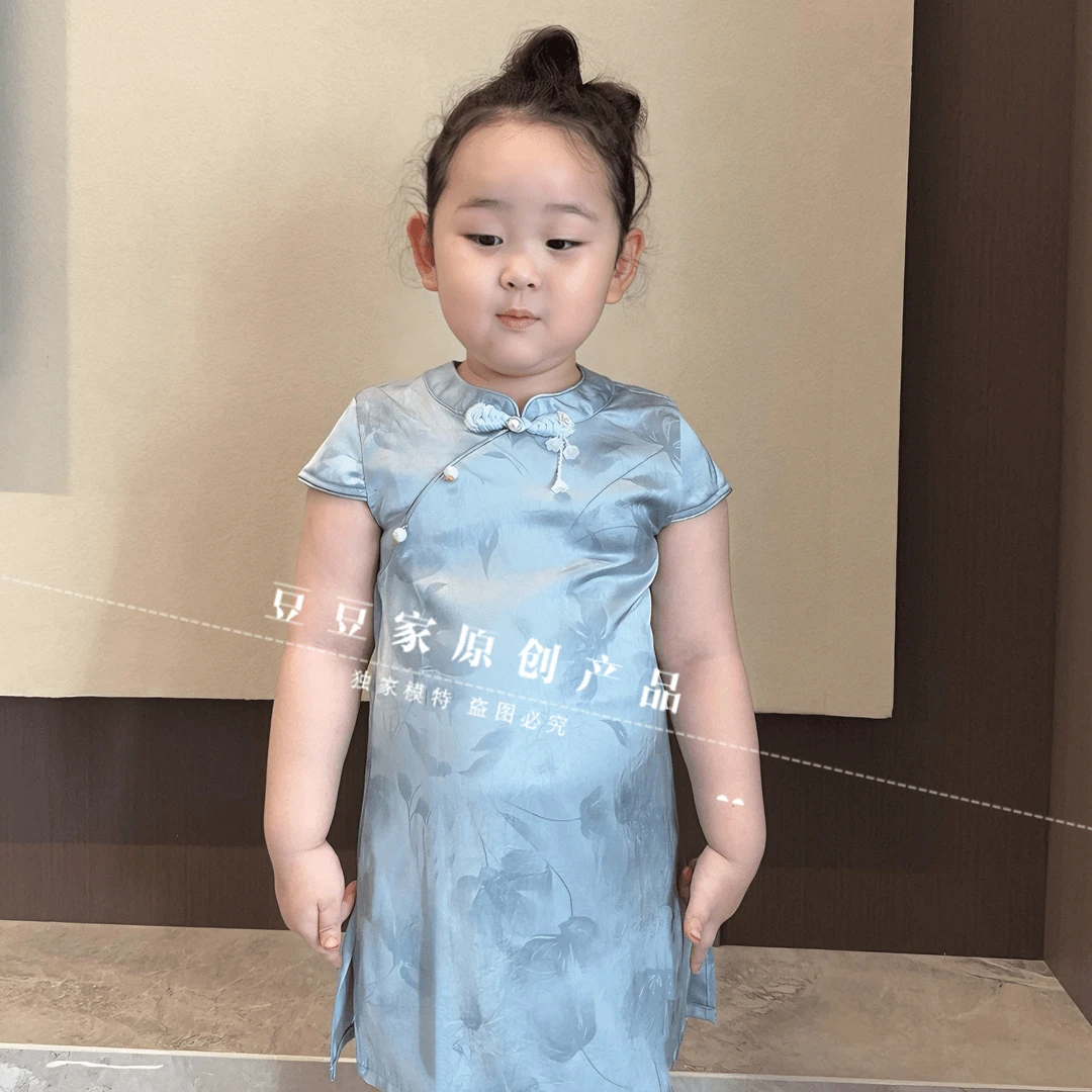 夏季仿醋酸旗袍复古公主时尚宝宝连衣裙薄款超凉儿童裙子