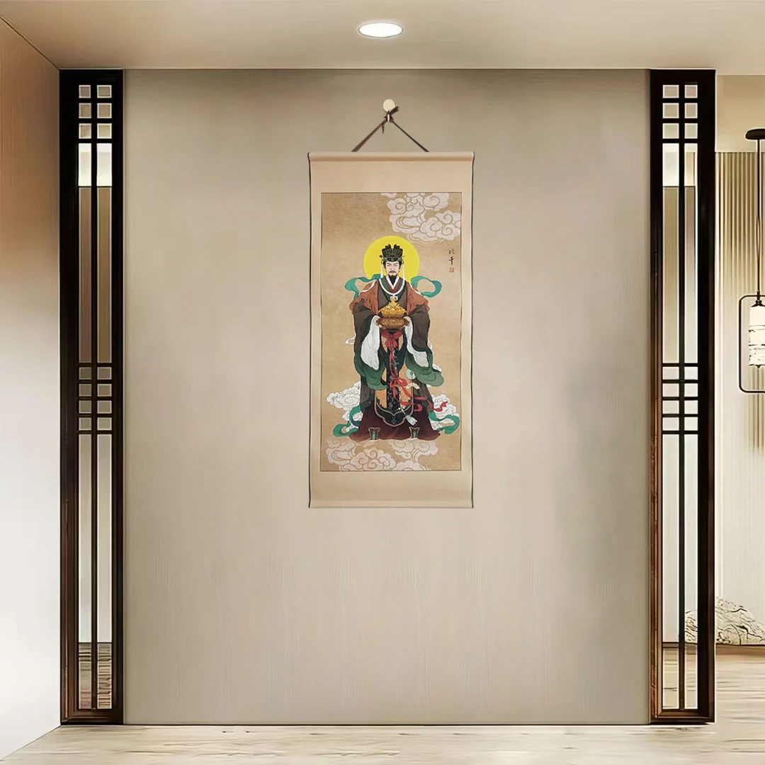 {40-206财神比干}净尺寸40x85cm现代简约挂轴装饰画办公室家居装