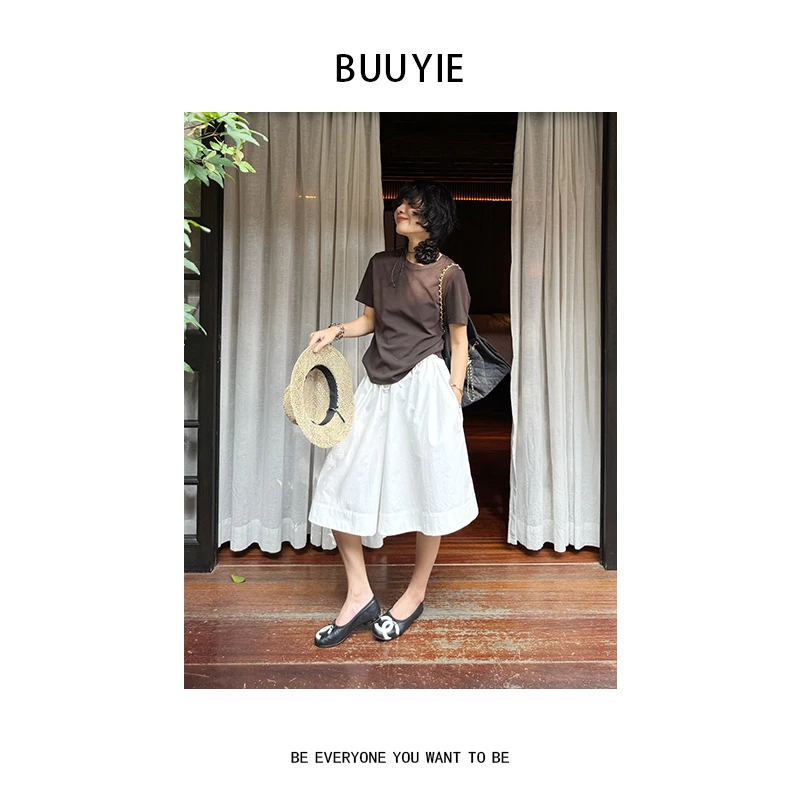 BUUYIE 25SS【霁川】慵懒风阔腿时尚休闲百搭五分裤 250716